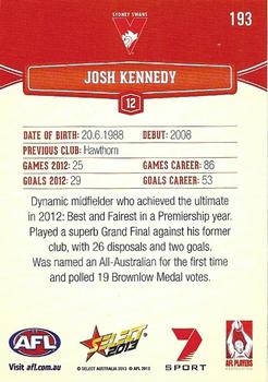 2013 Select AFL Champions - Promos #193 Josh Kennedy Back